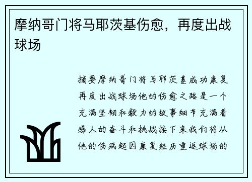 摩纳哥门将马耶茨基伤愈，再度出战球场